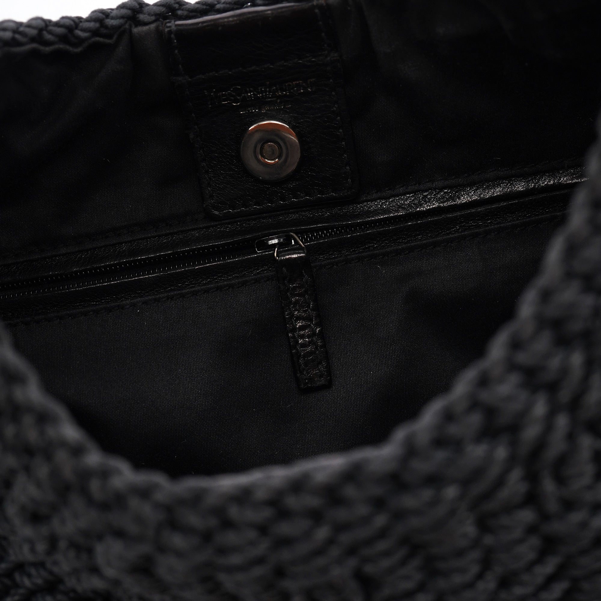 Yves Saint Laurent 107203 Black Braided Rope Mombasa Shoulder Bag