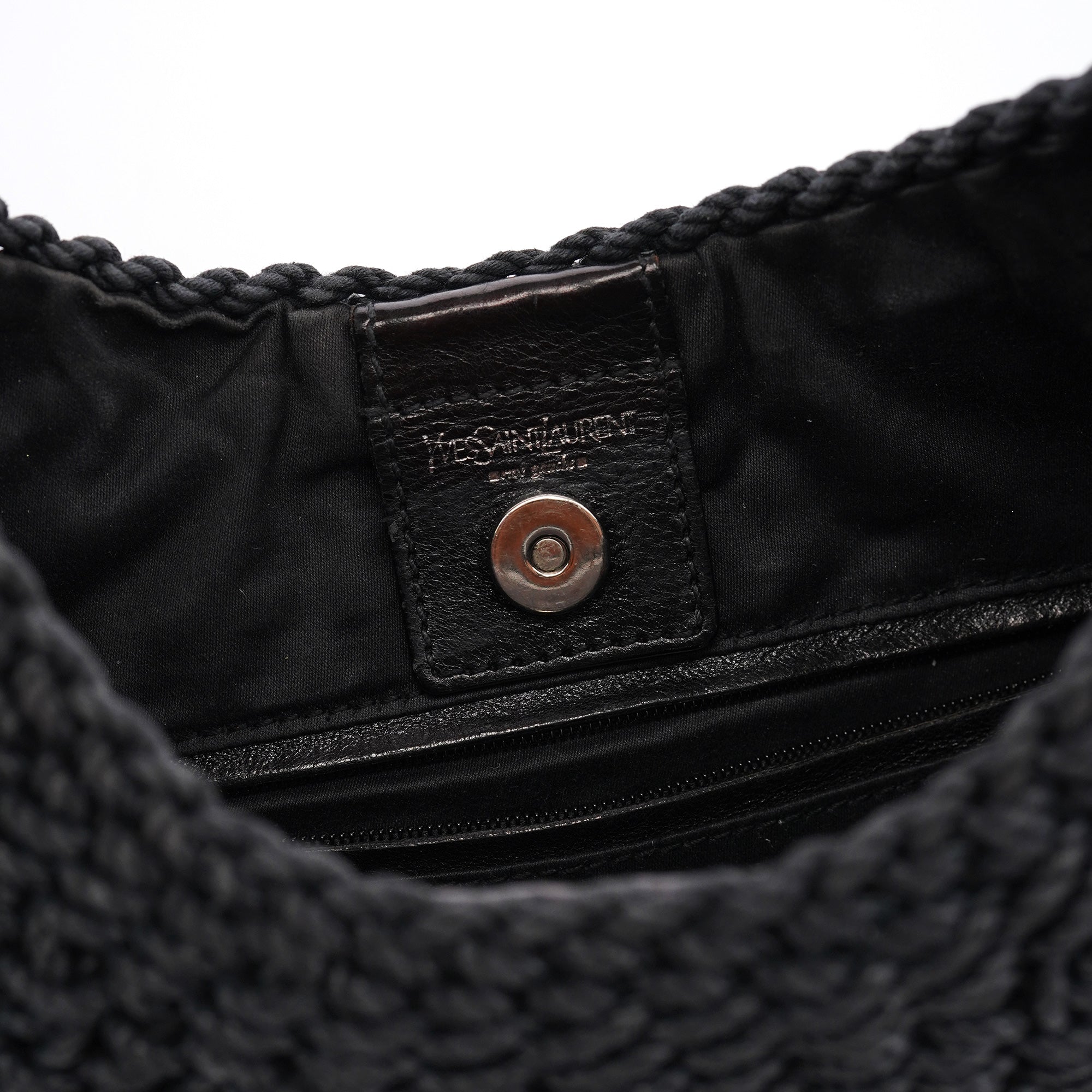 Yves Saint Laurent 107203 Black Braided Rope Mombasa Shoulder Bag