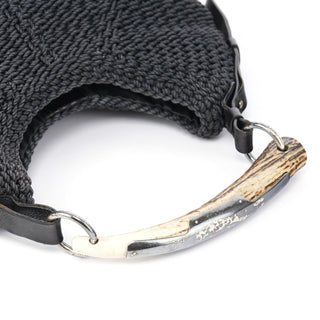 Yves Saint Laurent 107203 Black Braided Rope Mombasa Shoulder Bag