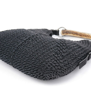 Yves Saint Laurent 107203 Black Braided Rope Mombasa Shoulder Bag