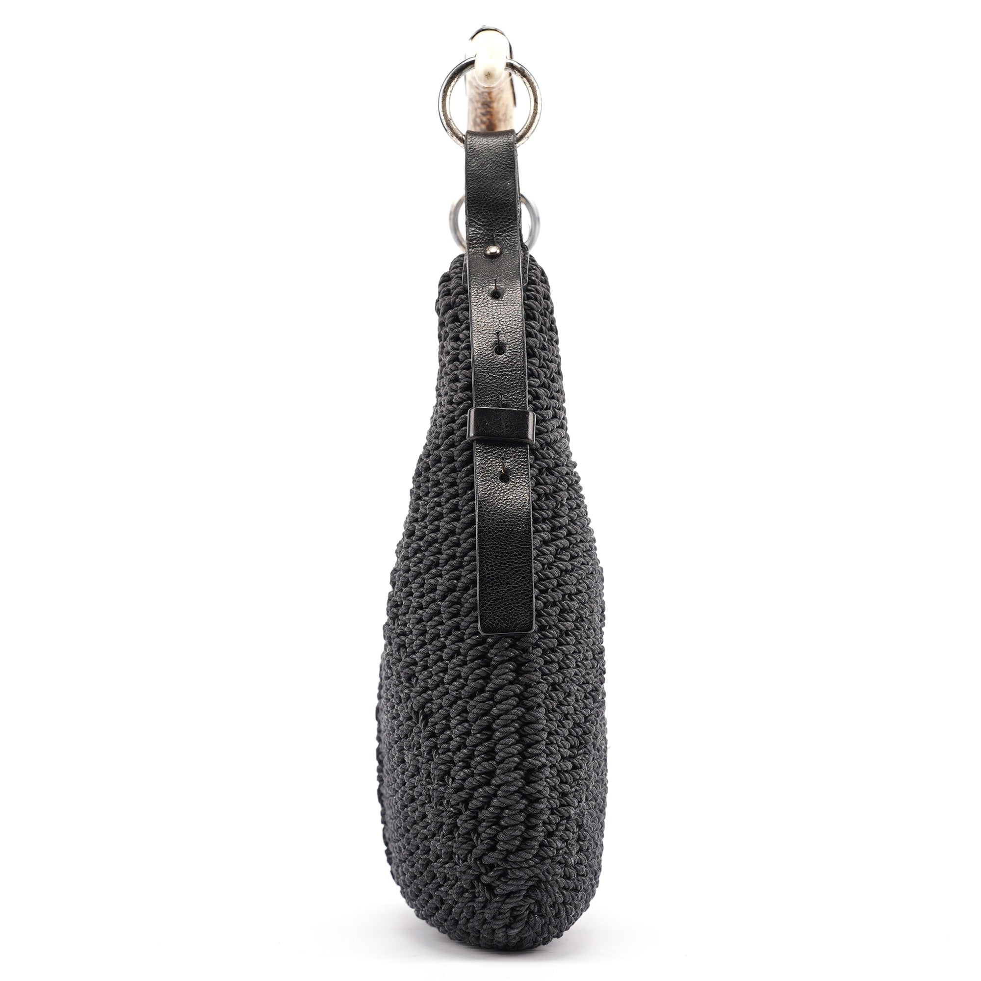 Yves Saint Laurent 107203 Black Braided Rope Mombasa Shoulder Bag