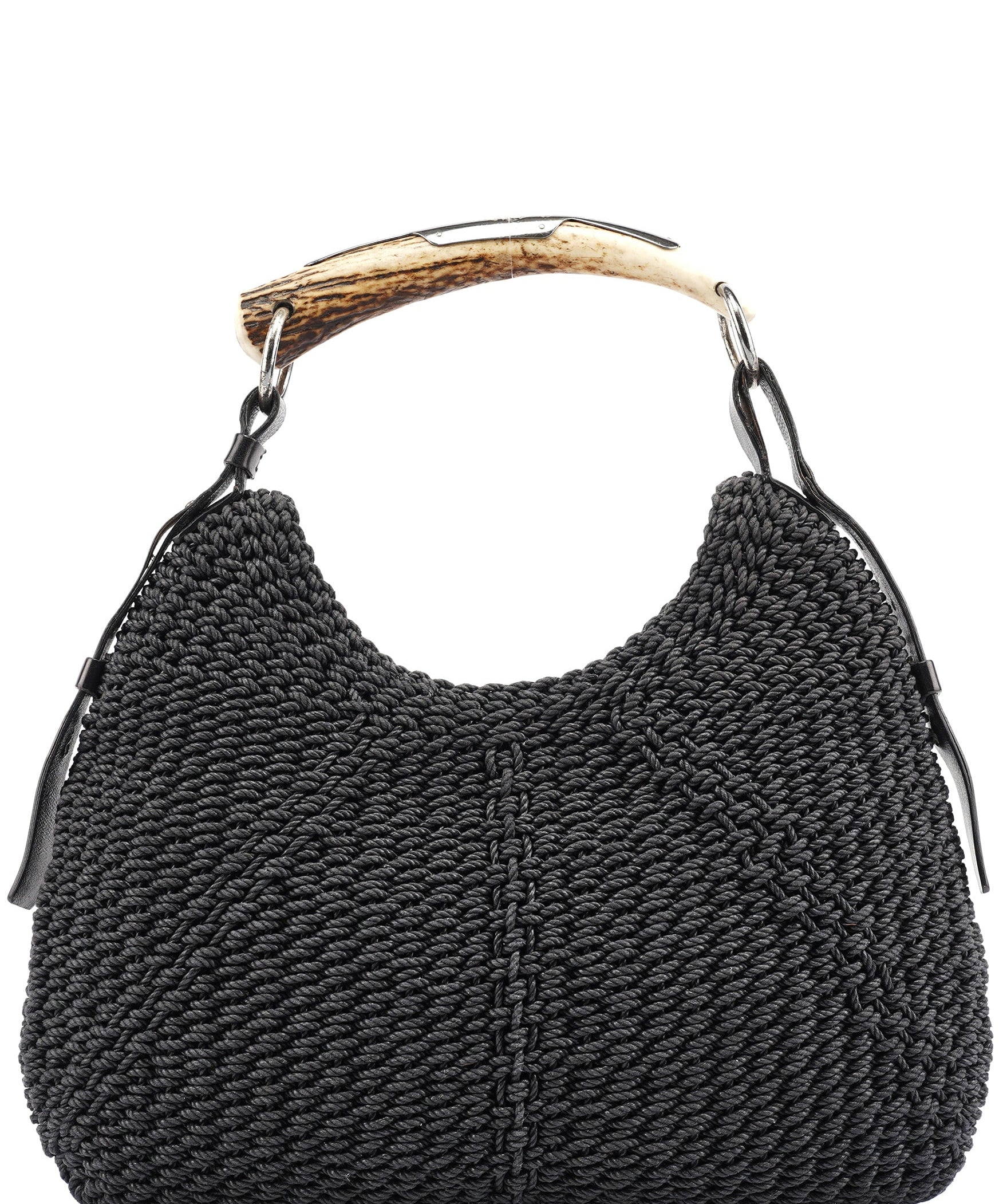 Yves Saint Laurent 107203 Black Braided Rope Mombasa Shoulder Bag