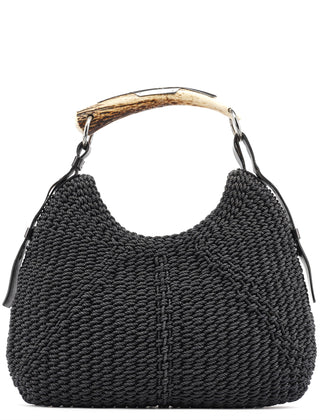 Yves Saint Laurent 107203 Black Braided Rope Mombasa Shoulder Bag