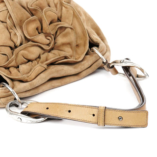 Yves Saint Laurent 112878 213317 Beige Suede Ruffle Shoulder Bag