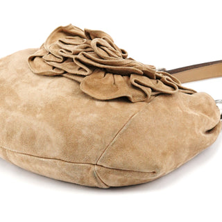 Yves Saint Laurent 112878 213317 Beige Suede Ruffle Shoulder Bag