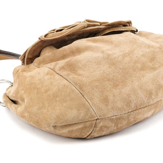 Yves Saint Laurent 112878 213317 Beige Suede Ruffle Shoulder Bag