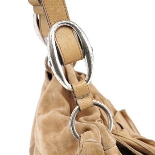 Yves Saint Laurent 112878 213317 Beige Suede Ruffle Shoulder Bag
