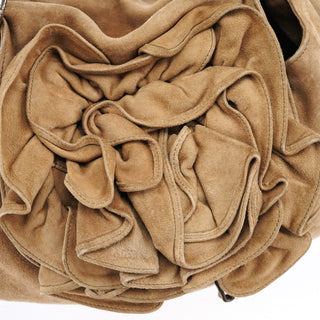 Yves Saint Laurent 112878 213317 Beige Suede Ruffle Shoulder Bag