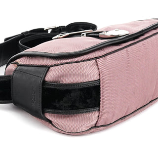 Yves Saint Laurent 120456 Pink Nylon Velvet Buckle Shoulder Bag