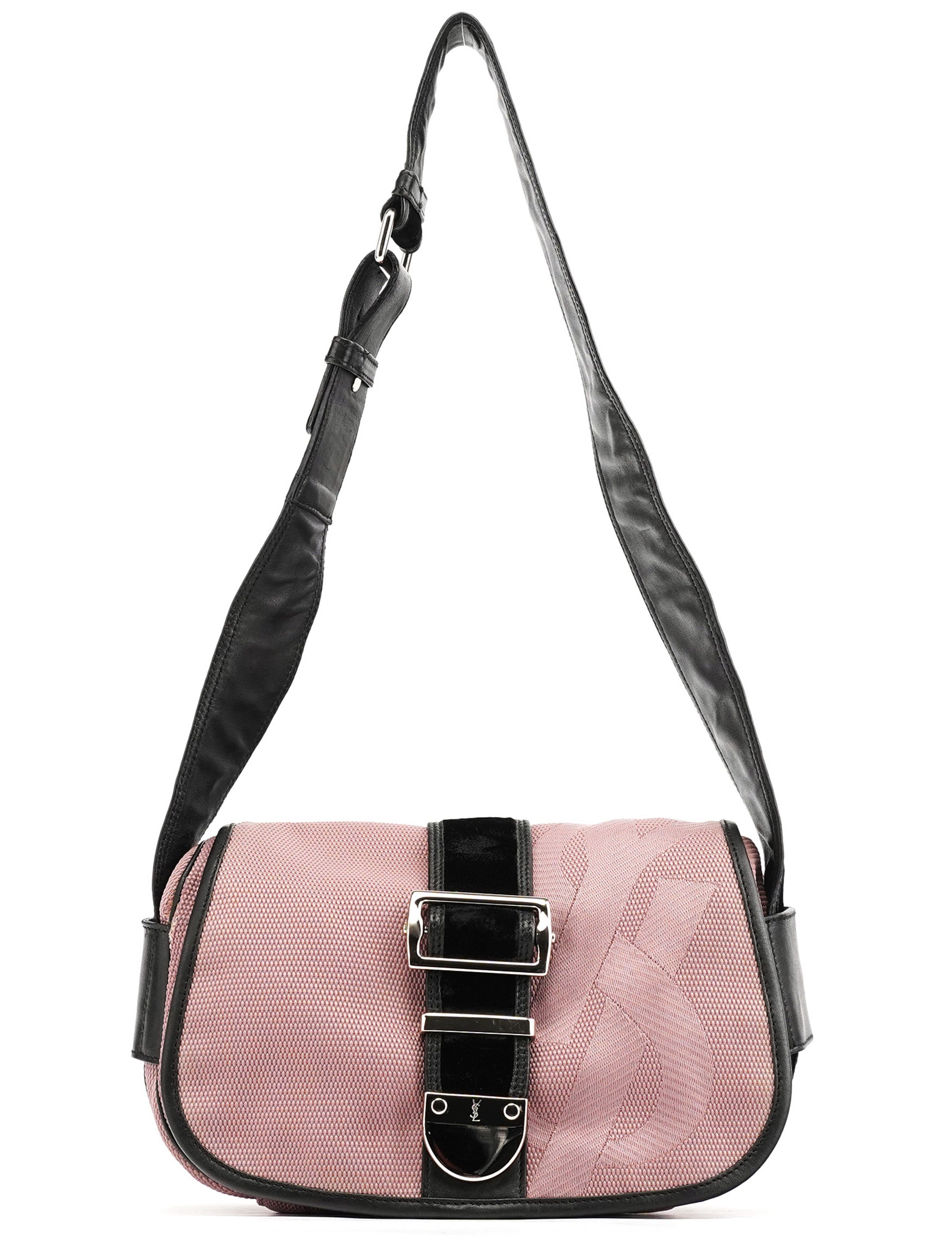 Yves Saint Laurent 120456 Schultertasche mit Schnalle aus Nylon in Rosa und Samt