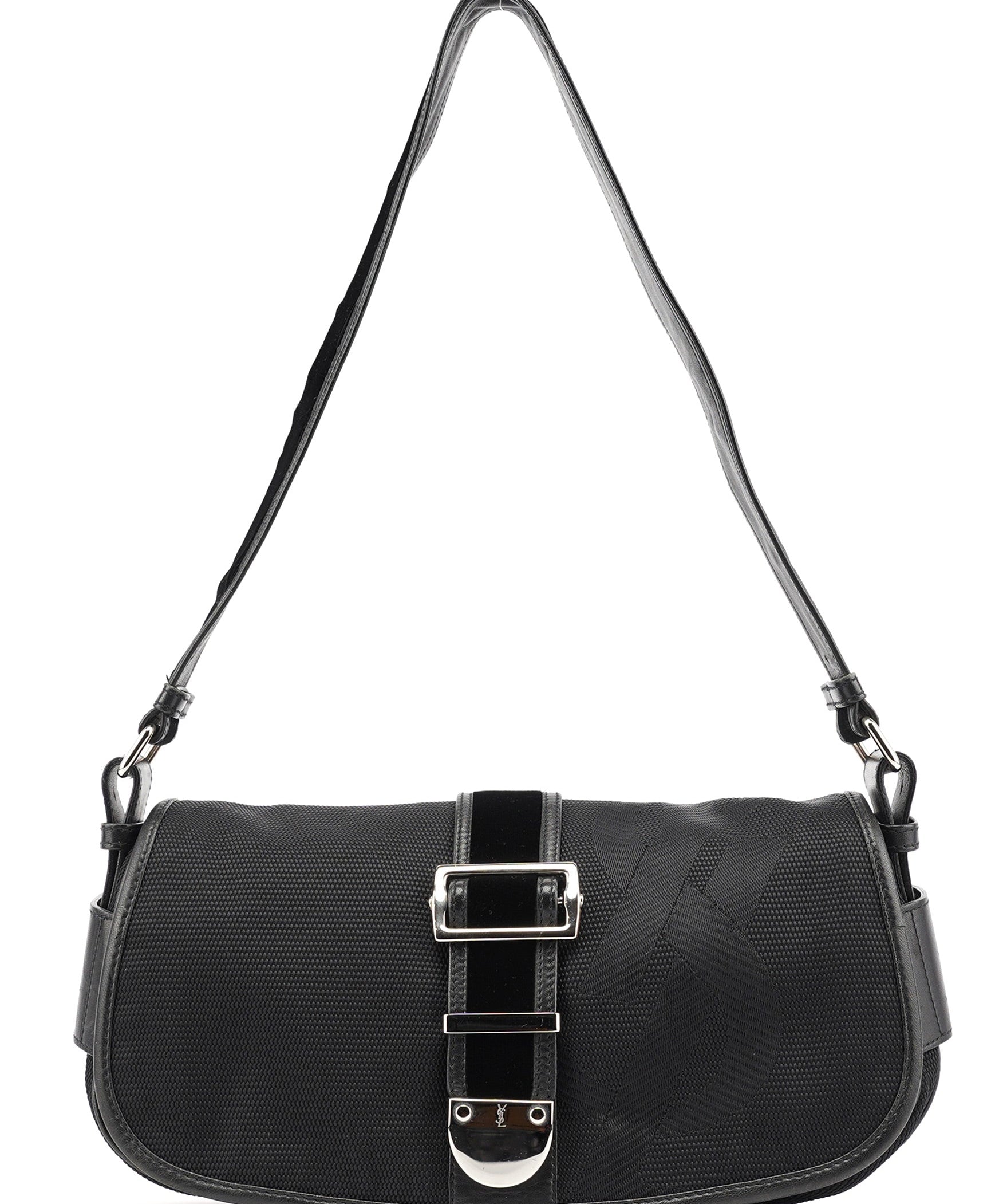 Yves Saint Laurent 120463 Black Nylon Velvet Shoulder Bag