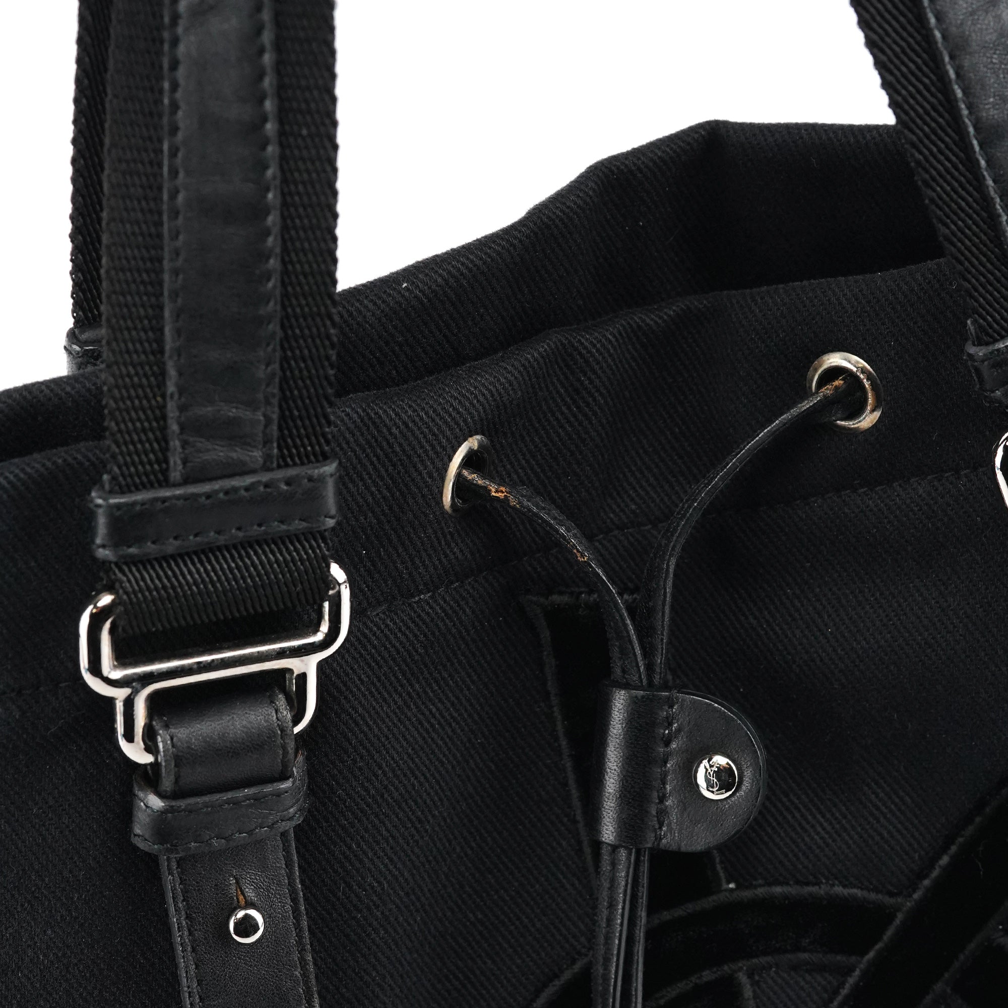 Yves Saint Laurent 123435 Tote Bag aus schwarzem Canvas mit YSL-Logo aus Samt