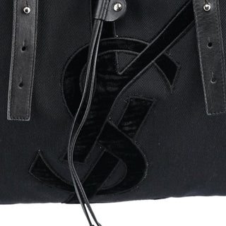 Yves Saint Laurent 123435 Black Canvas Velvet YSL Tote Bag