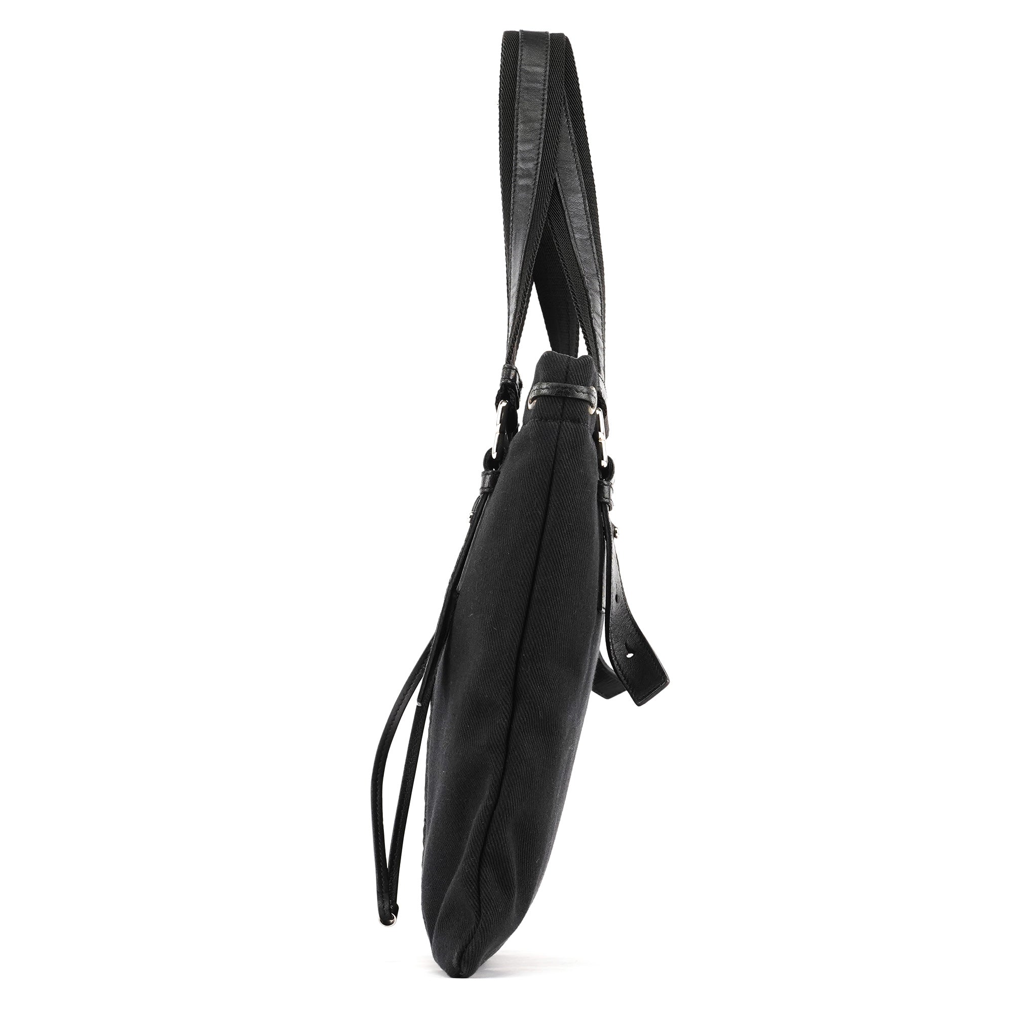 Yves Saint Laurent 123435 Tote Bag aus schwarzem Canvas mit YSL-Logo aus Samt