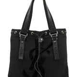 Yves Saint Laurent 123435 Tote Bag aus schwarzem Canvas mit YSL-Logo aus Samt