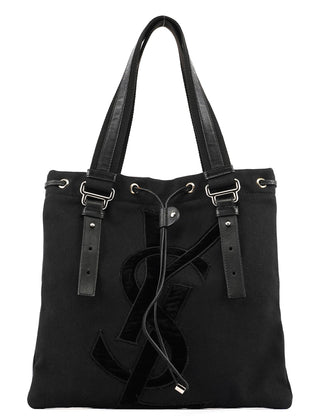 Yves Saint Laurent 123435 Black Canvas Velvet YSL Tote Bag