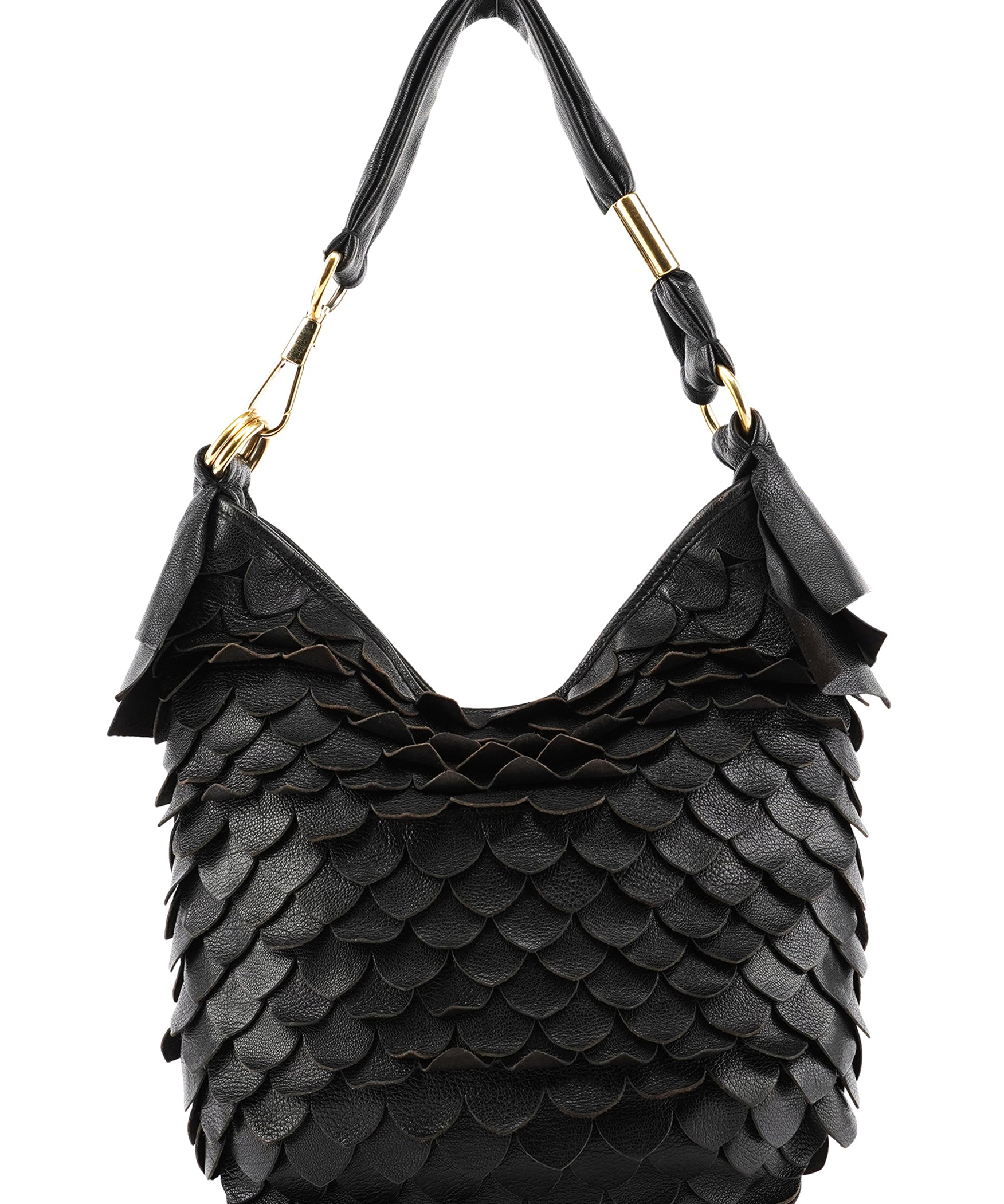 Yves Saint Laurent 137267 Black Petal Leather Hobo Shoulder Bag