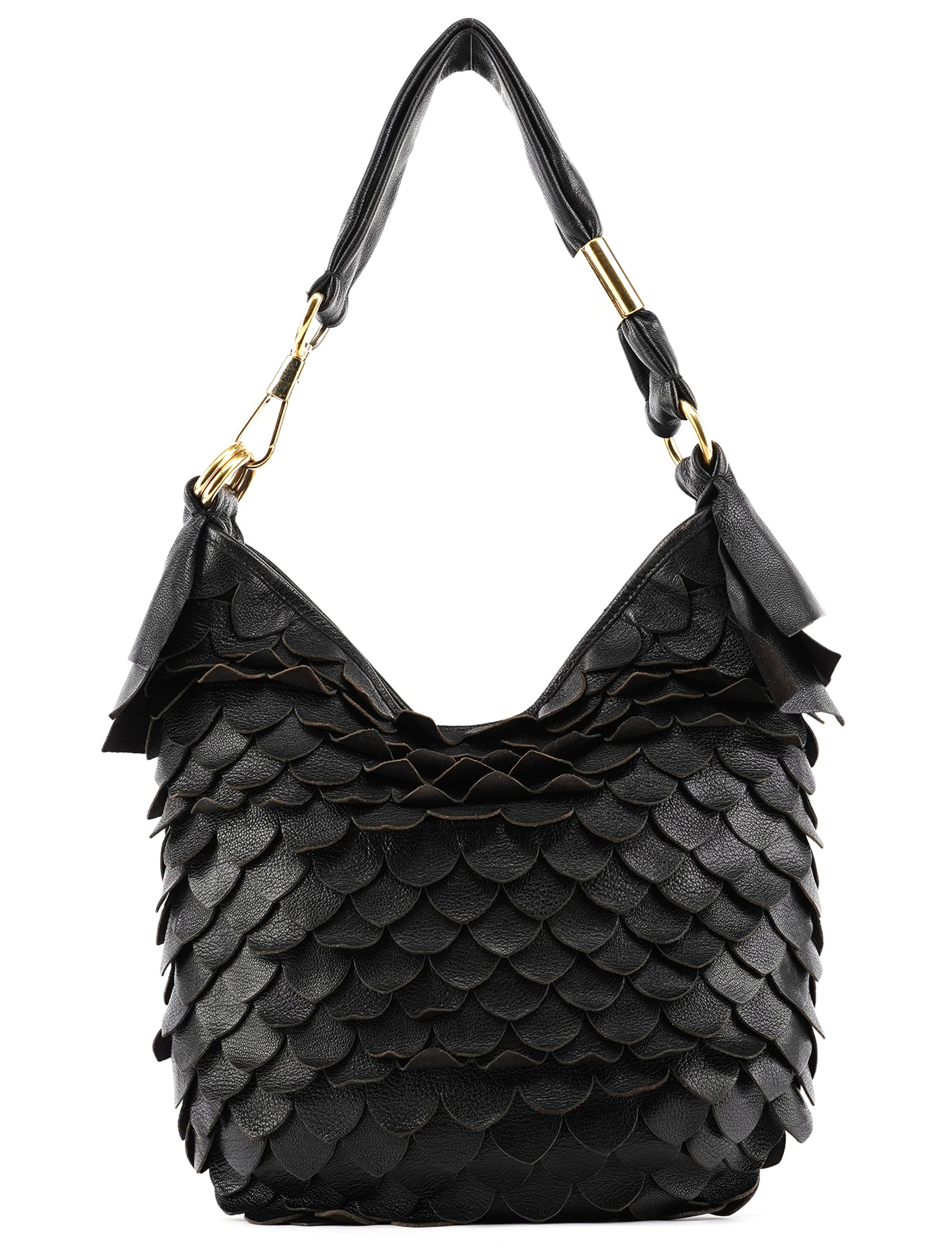 Yves Saint Laurent 137267 Black Petal Leather Hobo Shoulder Bag