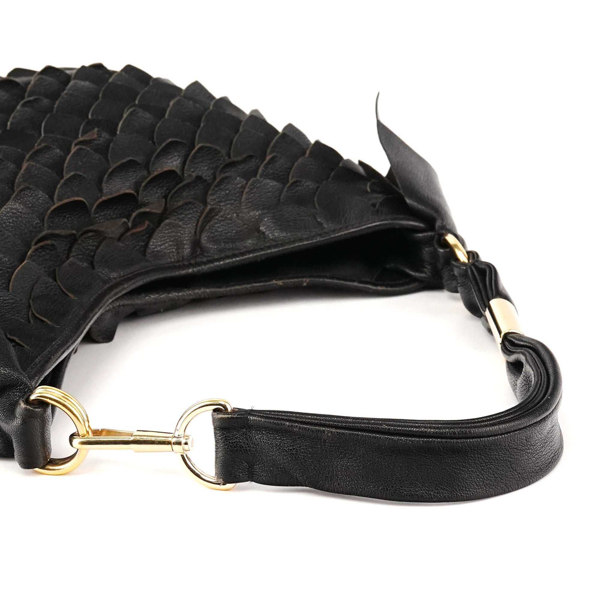 Yves Saint Laurent 137267 Black Petal Leather Hobo Shoulder Bag