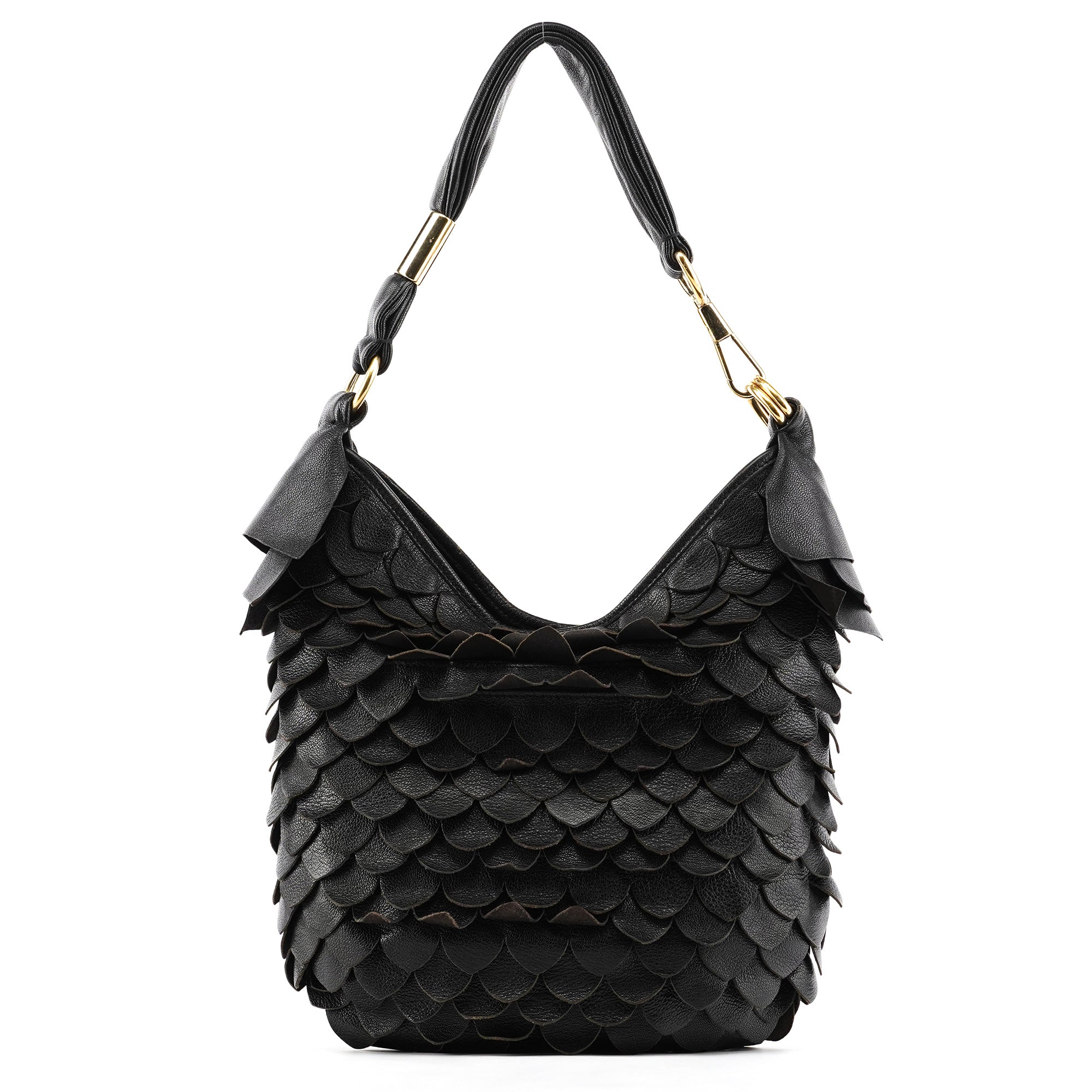 Yves Saint Laurent 137267 Black Petal Leather Hobo Shoulder Bag
