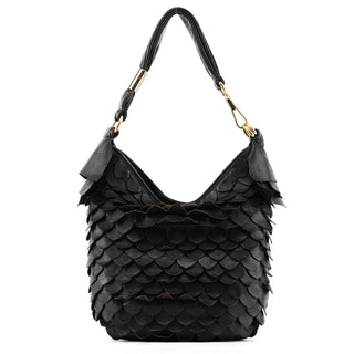 Yves Saint Laurent 137267 Black Petal Leather Hobo Shoulder Bag