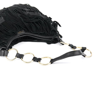 Yves Saint Laurent 138962 Black Suede Leather Boheme Fringe Shoulder Bag