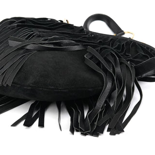 Yves Saint Laurent 138962 Black Suede Leather Boheme Fringe Shoulder Bag