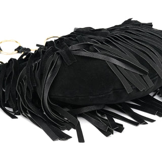 Yves Saint Laurent 138962 Black Suede Leather Boheme Fringe Shoulder Bag