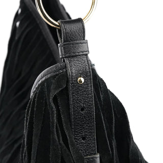 Yves Saint Laurent 138962 Black Suede Leather Boheme Fringe Shoulder Bag