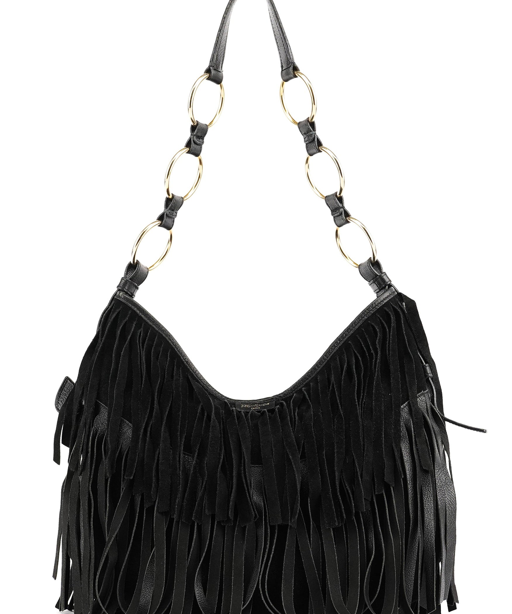 Yves Saint Laurent 138962 Borsa a spalla Boheme con frange in camoscio nero