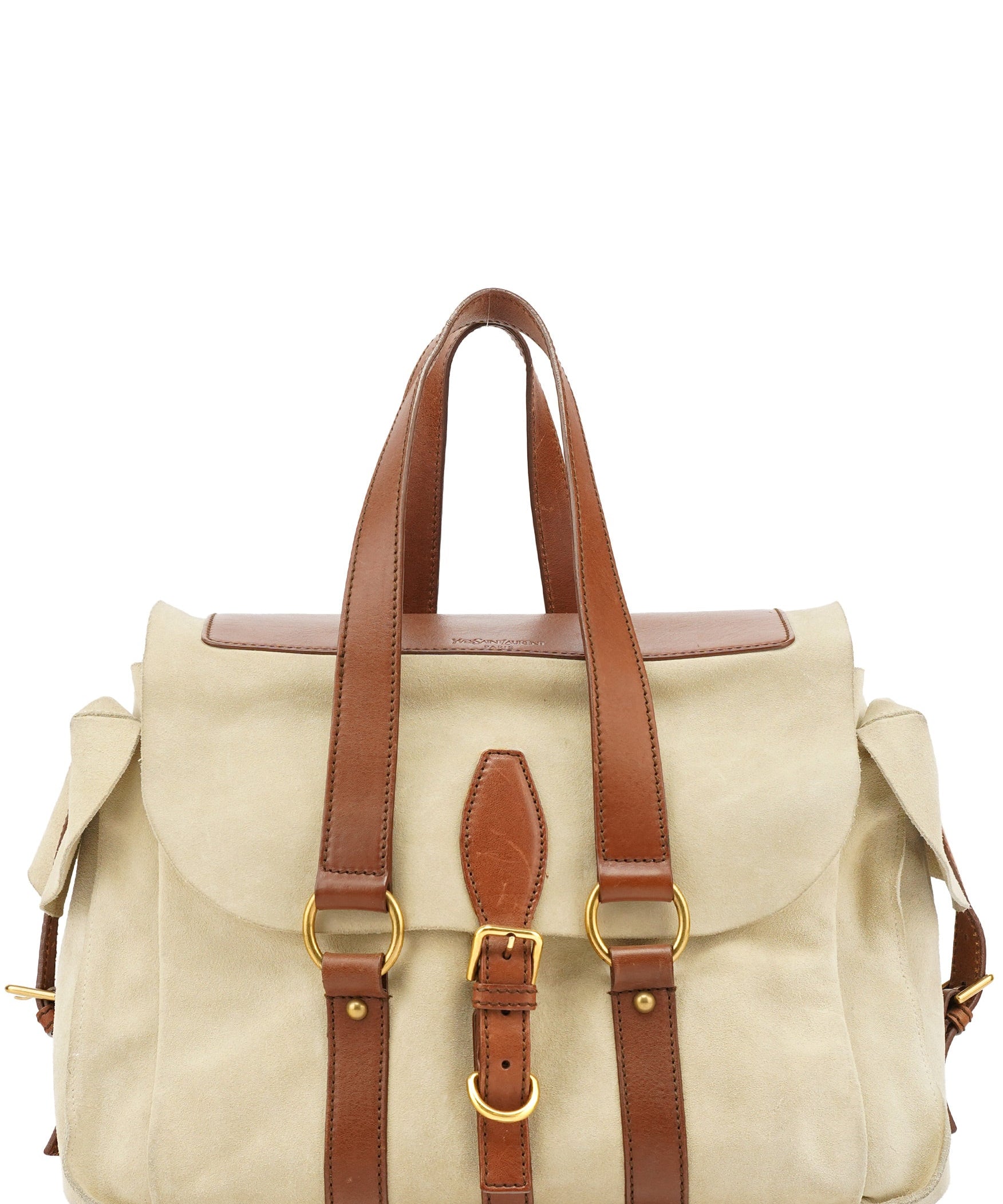 Yves Saint Laurent 146878 Reisetasche aus beigem Veloursleder