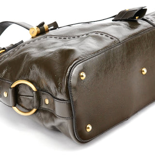 Yves Saint Laurent 156464 Dark Green Patent Leather Muse Tote Bag