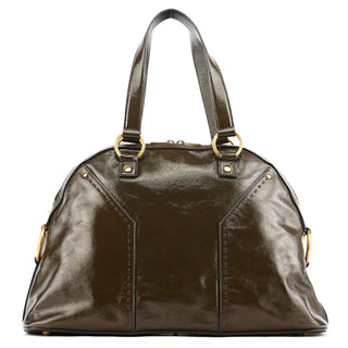 Yves Saint Laurent 156464 Dark Green Patent Leather Muse Tote Bag