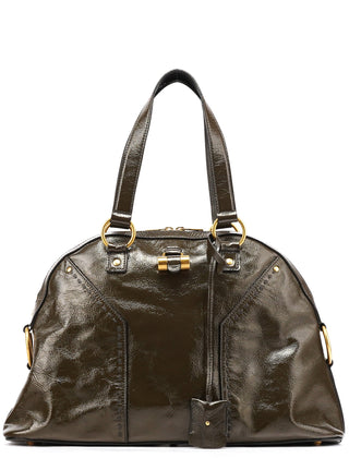 Yves Saint Laurent 156464 Dark Green Patent Leather Muse Tote Bag