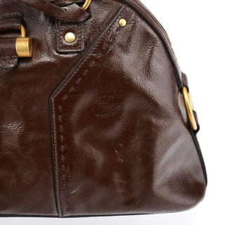 Yves Saint Laurent 156465 Brown Patent Leather Muse Tote Bag
