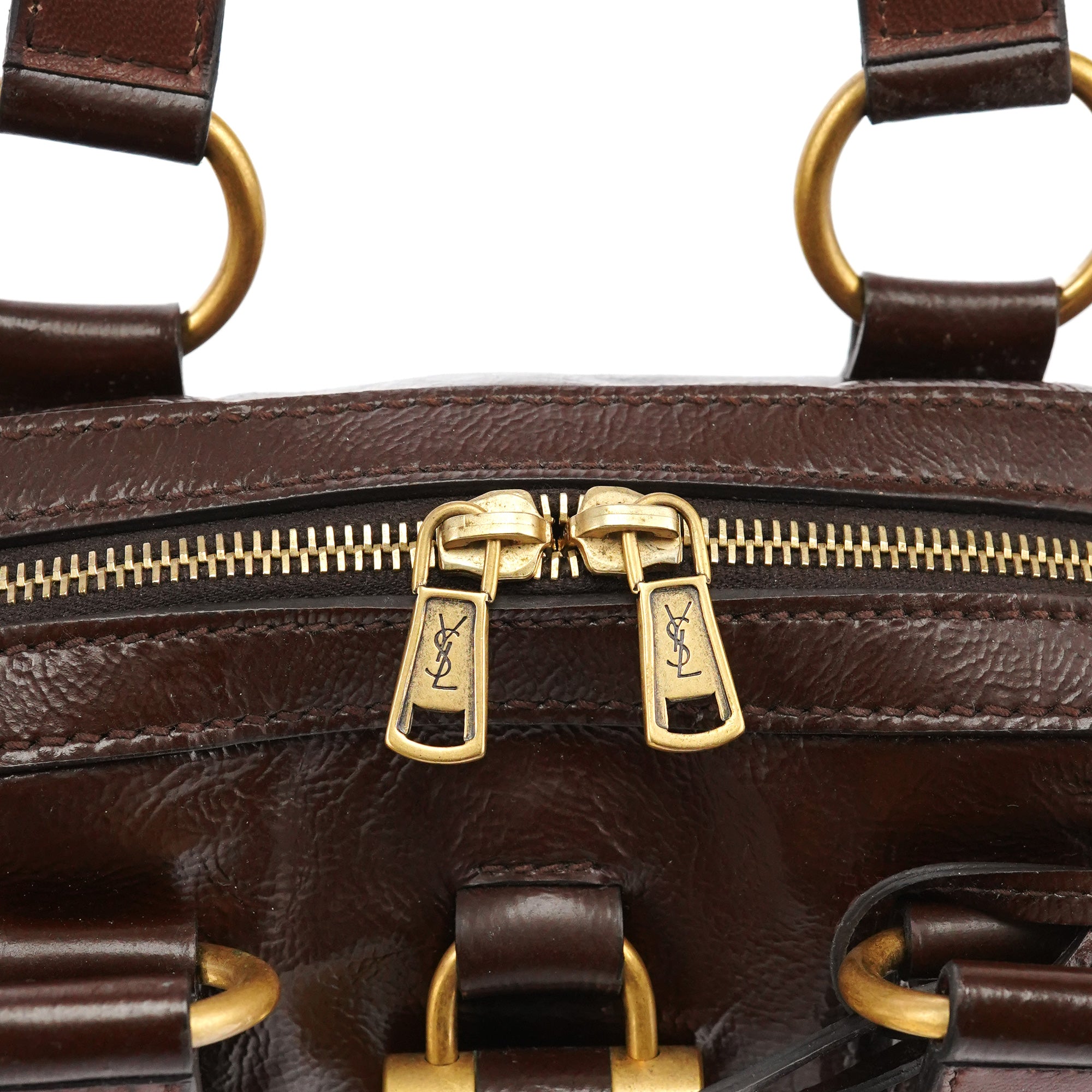 Yves Saint Laurent 156465 Sac cabas Muse en cuir verni marron