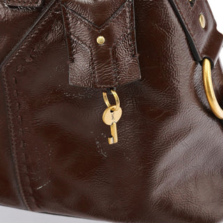 Yves Saint Laurent 156465 Brown Patent Leather Muse Tote Bag