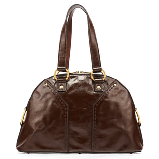Yves Saint Laurent 156465 Brown Patent Leather Muse Tote Bag