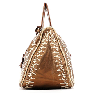 Yves Saint Laurent 160003 Bronze Stitched Leather Tote Bag