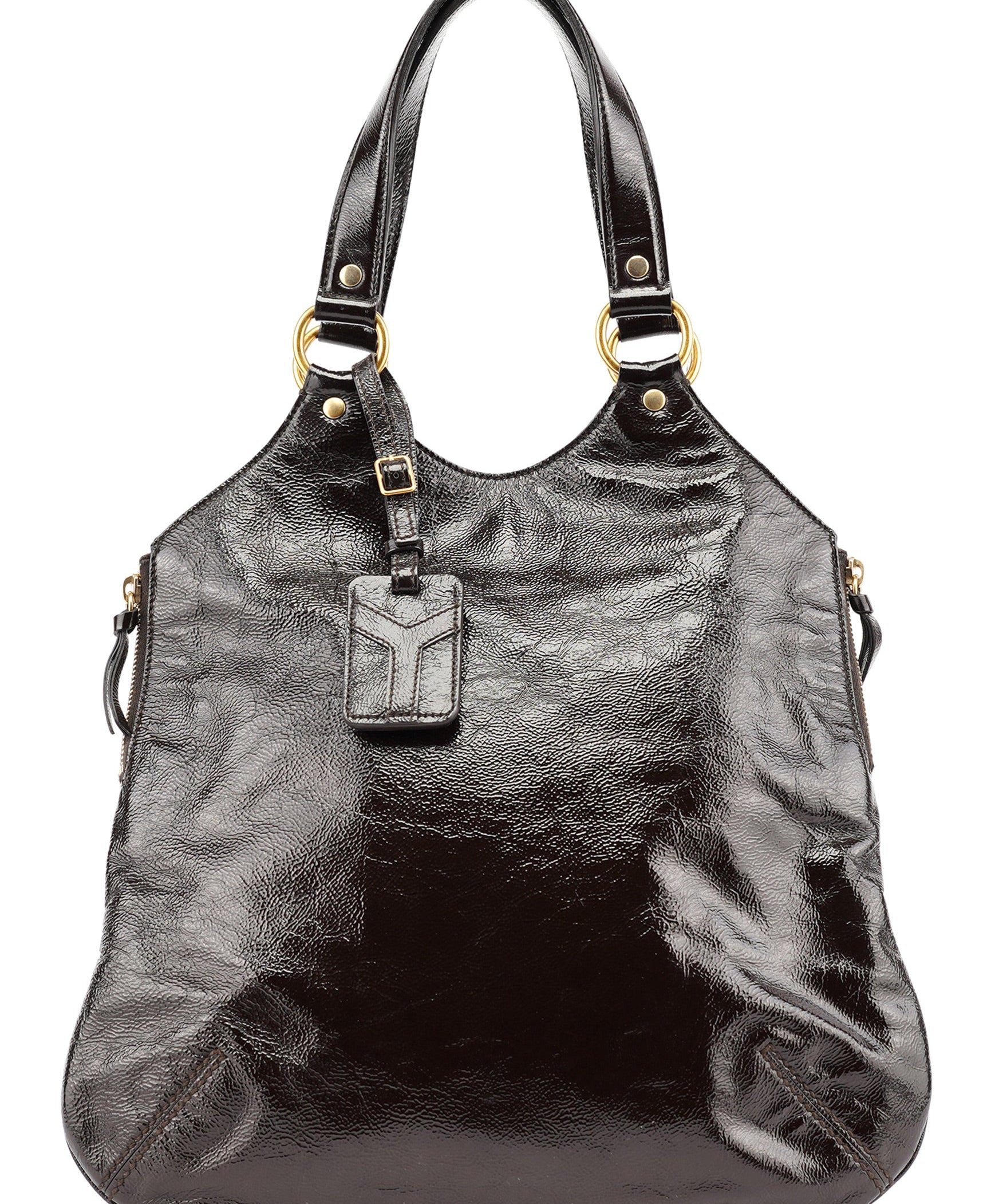Yves Saint Laurent 177739 Borsa Metropolis in pelle verniciata marrone