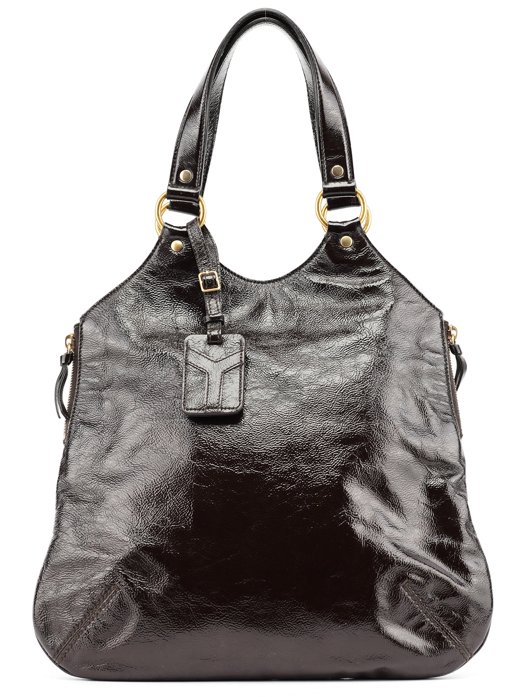 Yves Saint Laurent 177739 Brown Patent Leather Metropolis Bag