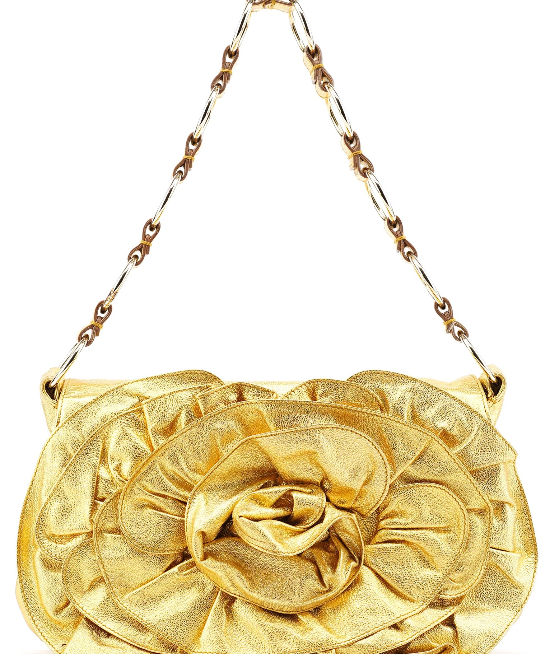 Yves Saint Laurent 2003 Borsa a spalla Nadja con catena in pelle oro