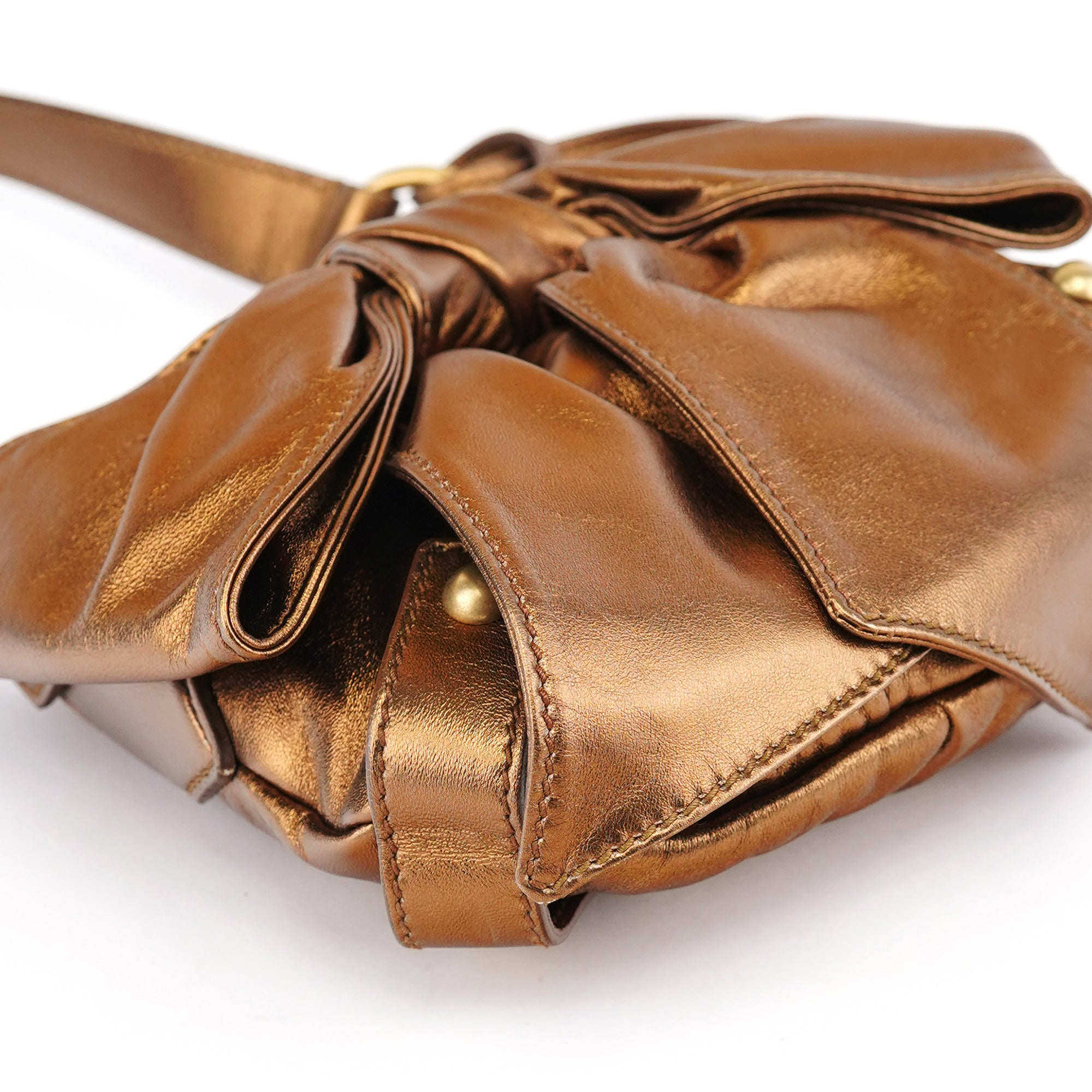 Yves Saint Laurent 2004 Bronze Leather Bow Shoulder Bag