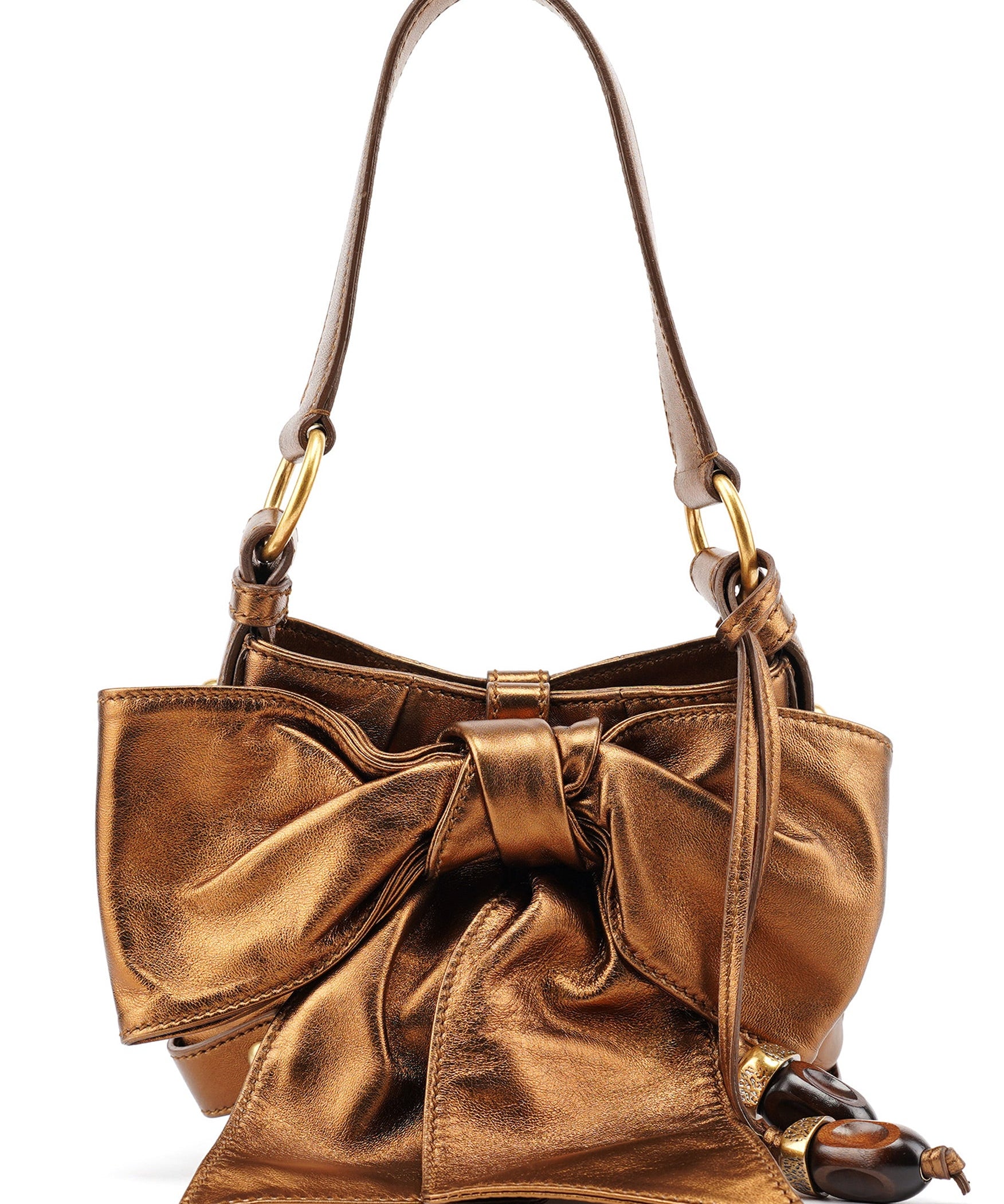 Yves Saint Laurent 2004 Borsa a spalla Bow in pelle bronzo