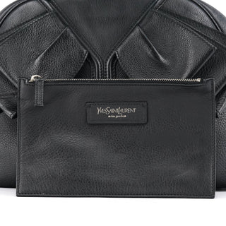 Yves Saint Laurent 220177 Black Pebbled Leather Bow Tote Bag