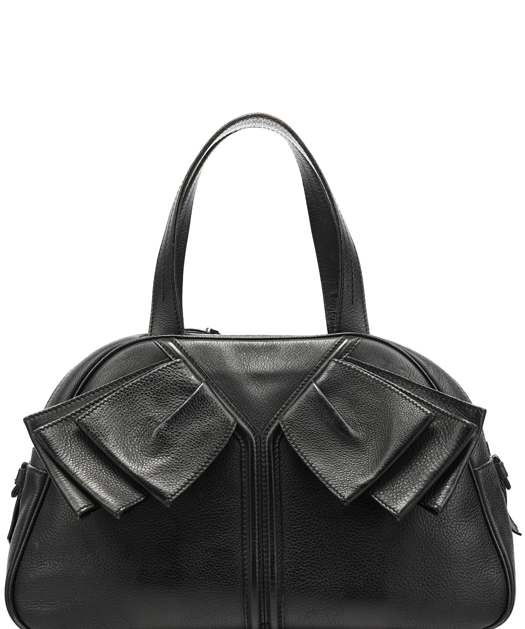 Yves Saint Laurent 220177 Black Pebbled Leather Bow Tote Bag