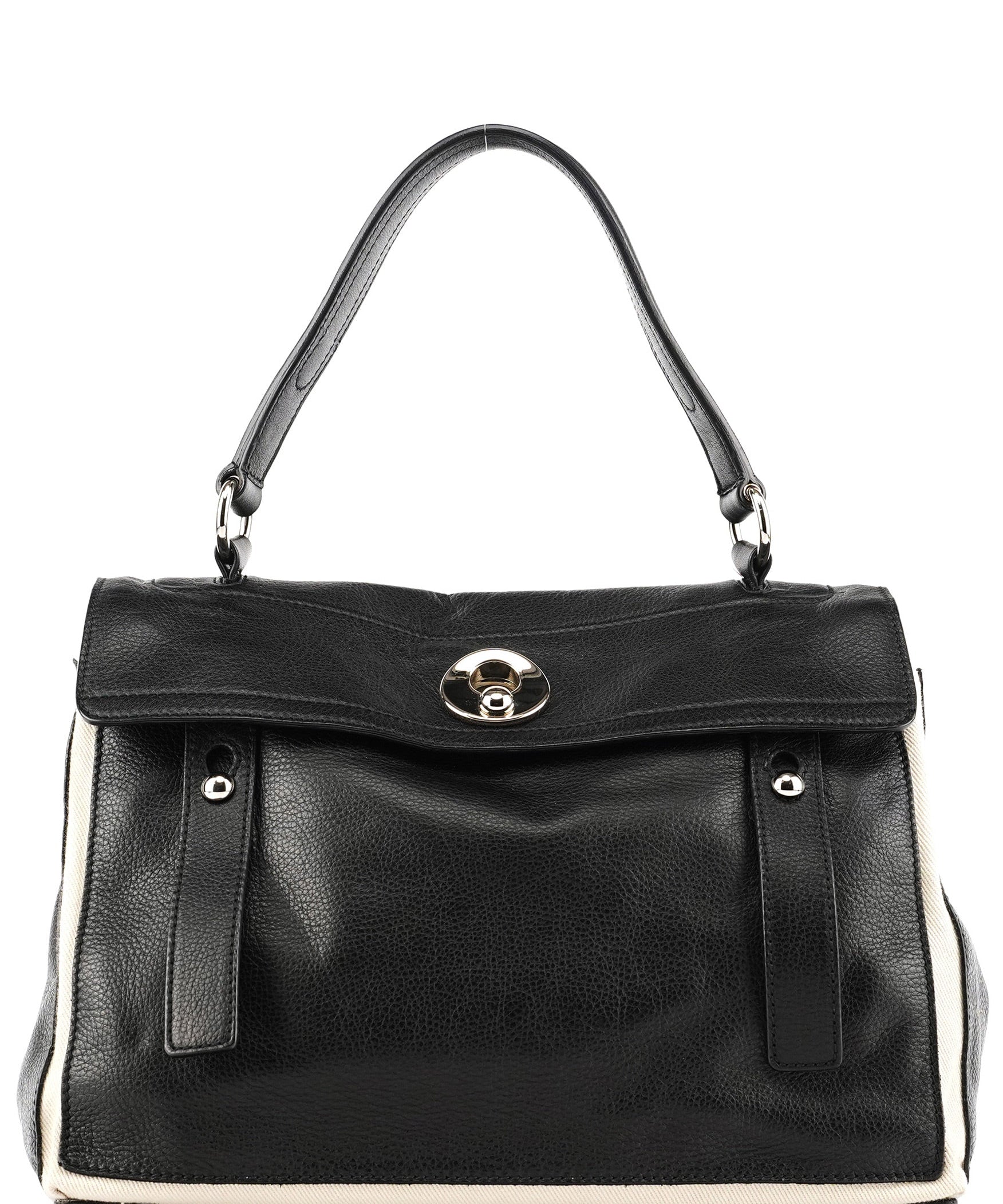 Yves Saint Laurent 229680 Black Beige Leather Muse Two Bag