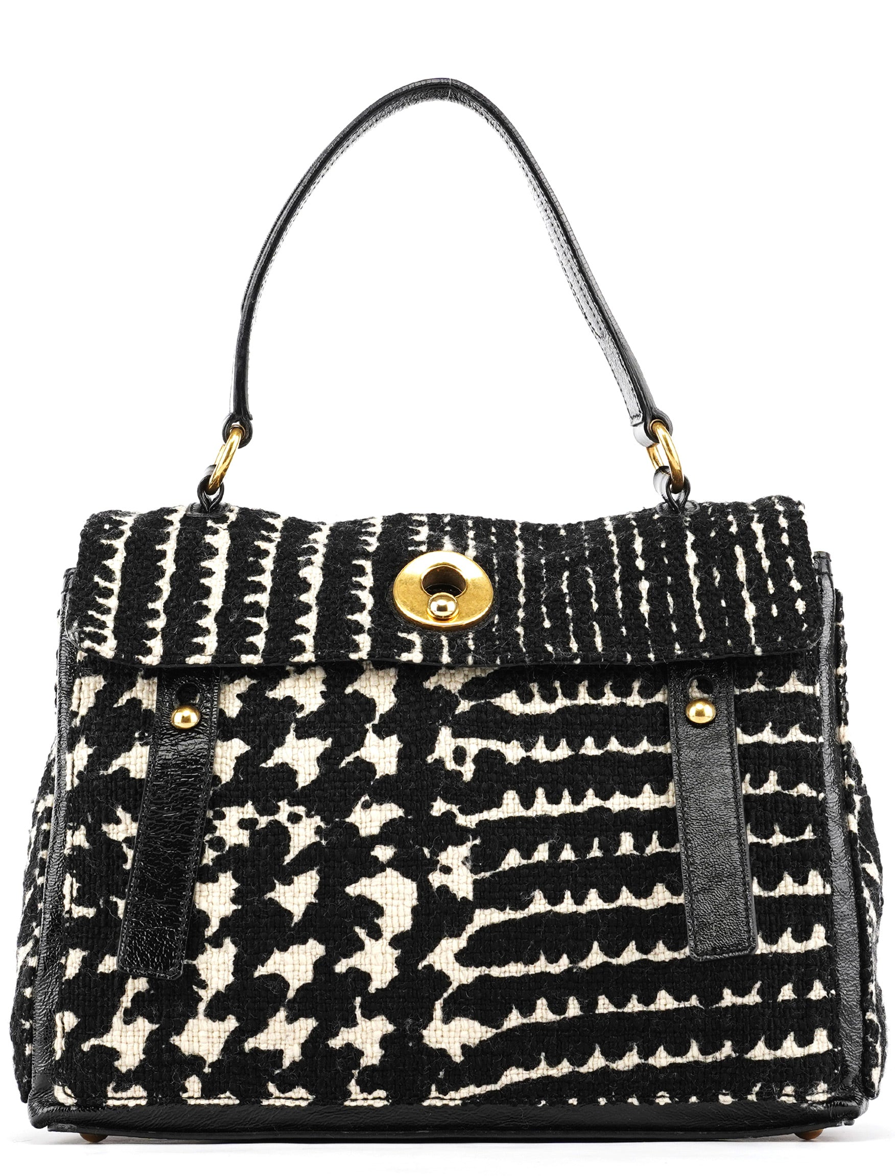 Yves Saint Laurent 229680 Black White Wool Tweed Muse Two Bag