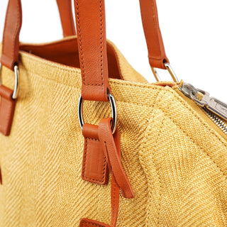 Yves Saint Laurent Beige Brown Raffia Downtown Tote Bag