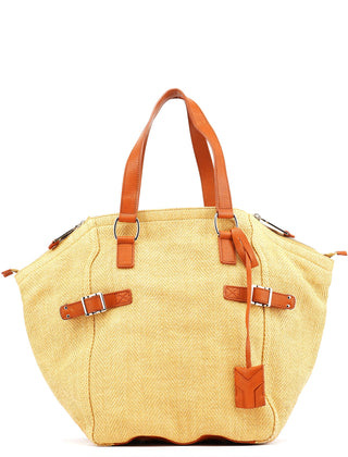 Yves Saint Laurent Beige Brown Raffia Downtown Tote Bag